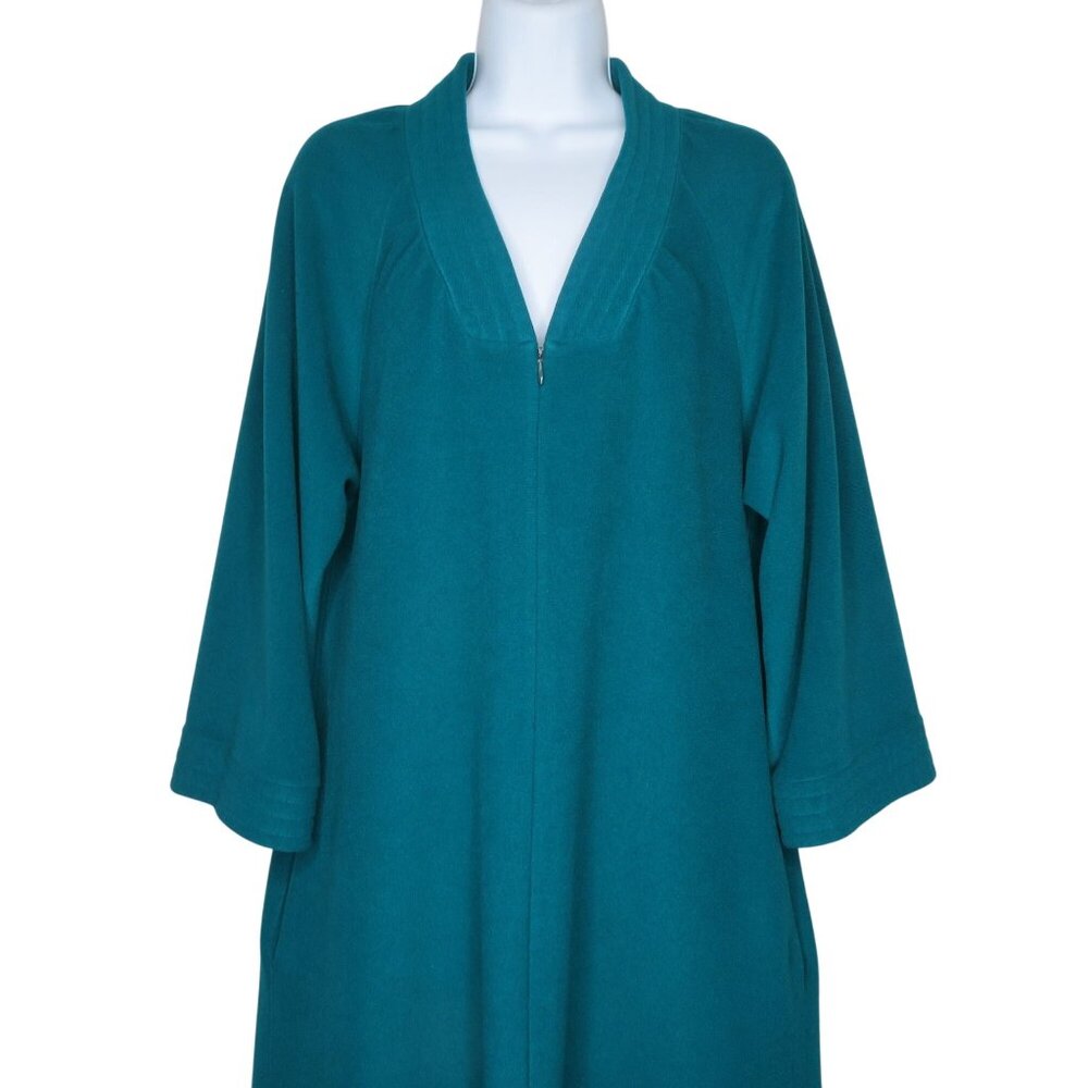 Vintage Vanity Fair M Teal Long Robe Lounge Wear Pockets Zip Housedress USA Made